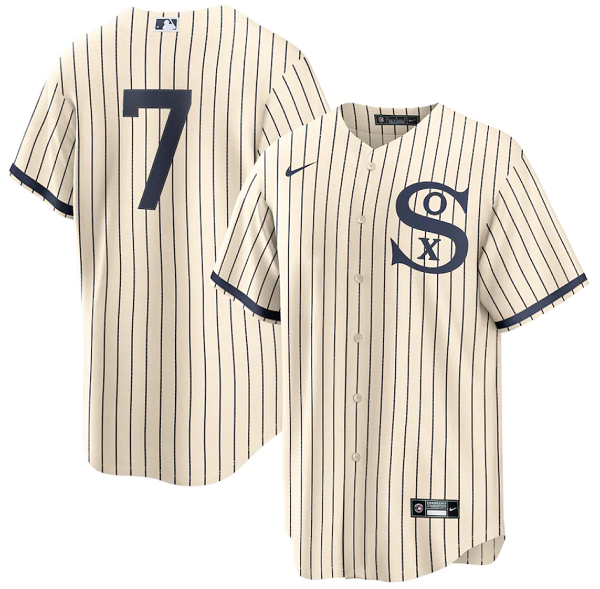 Men's Chicago White Sox #7 Tim Anderson 2021 Cream/Navy Field of Dreams Cool Base Stitched Jersey